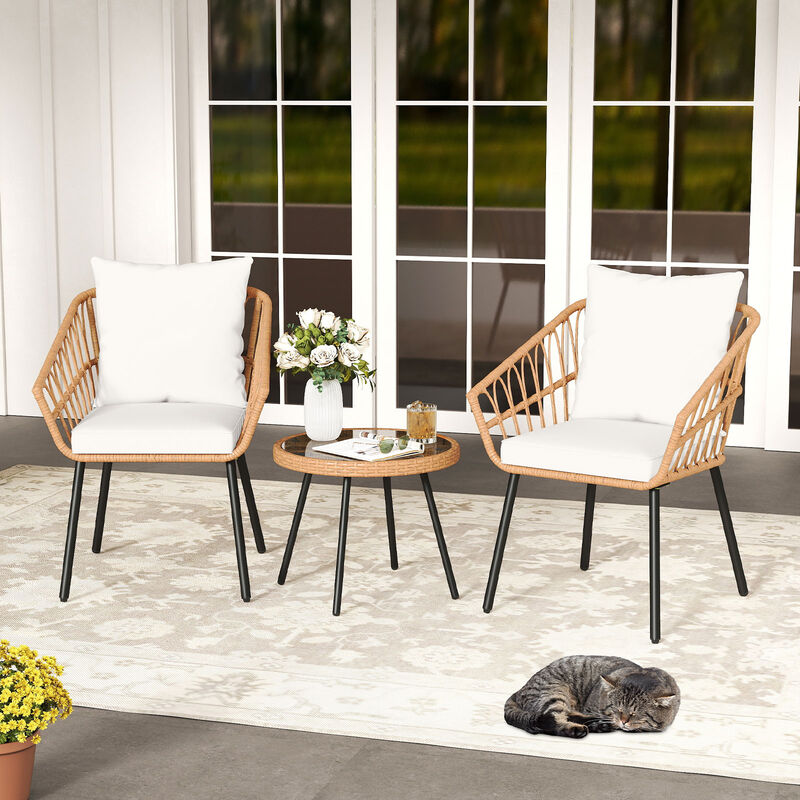 Outdoor 3 Piece Bistro Set with Heavy Duty Metal Frame for Patio-Beige image number 3