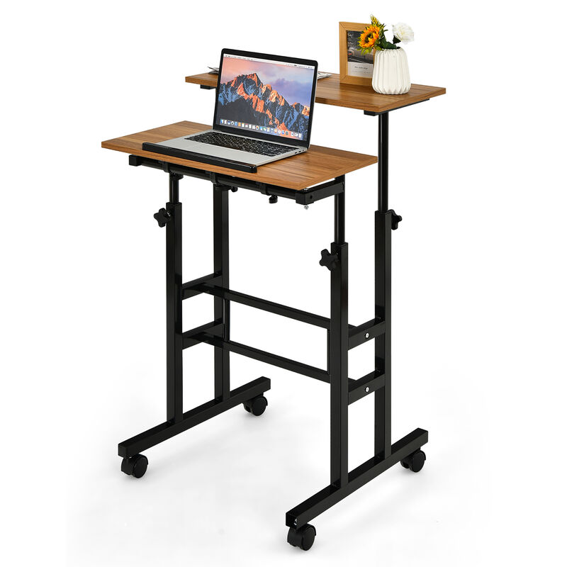 Costway Mobile Standing Desk Rolling Adjustable Laptop Cart Home Office Black