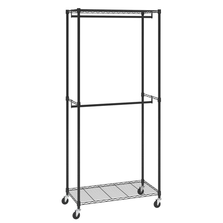 Clothing Rack with 1'' Steel Tubes, Double Rods, and Two Tiers for Heavy Garments