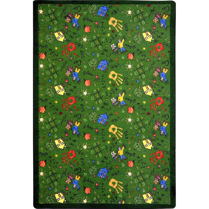 Joy Carpets Playful Patterns Scribbles  Area Rug in Color Green