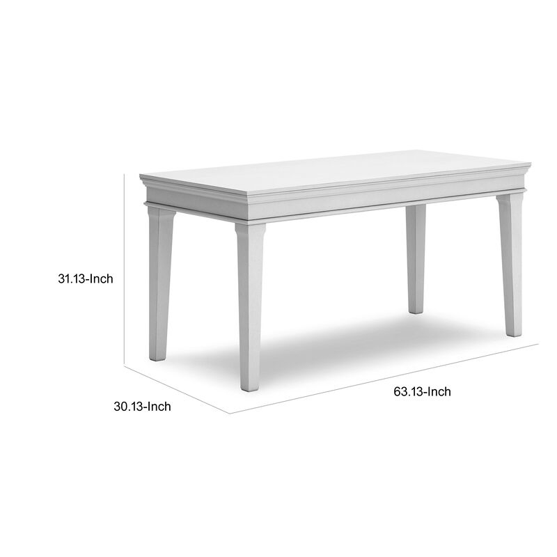 Kyni 63 Inch Home Office Desk, Modern Rectangular White Pine Wood Finish - Benzara