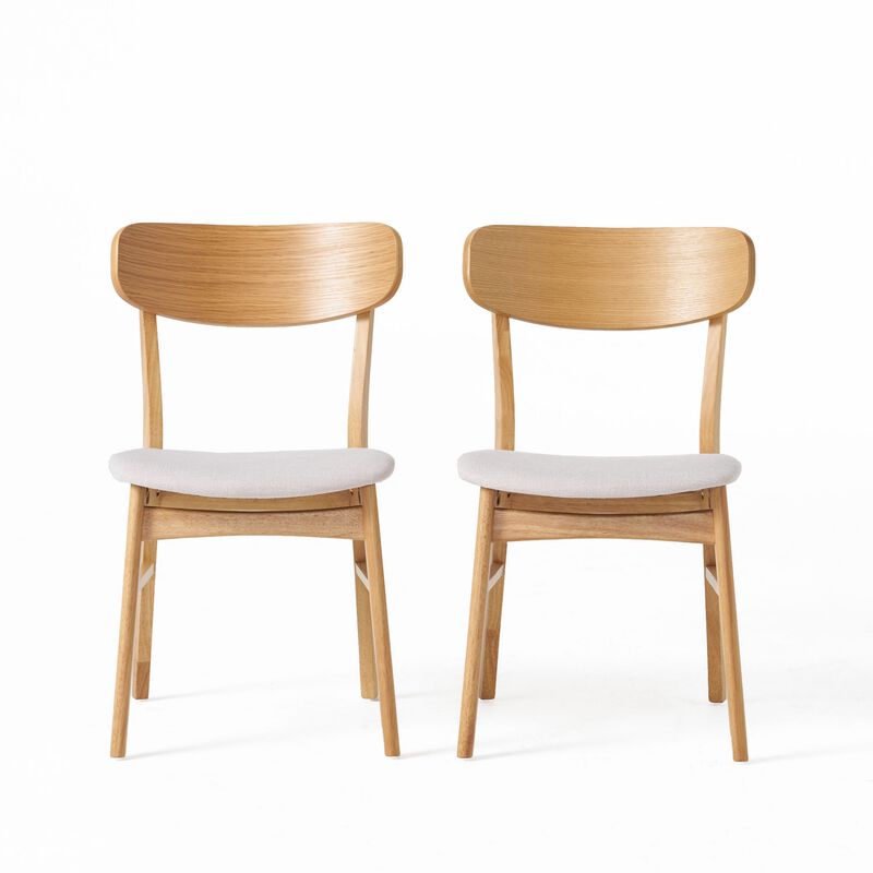 Mexy Dining Side Chair Set of 2, Open Curved, Light Beige, Brown Wood image number 0