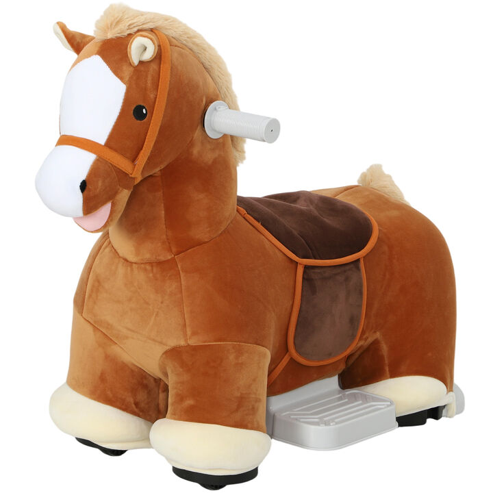 BreeBe 6V Battery Powered Ride on Horse with Music, Forward, Foot Pedal, Soft Touch, Washable Cover,