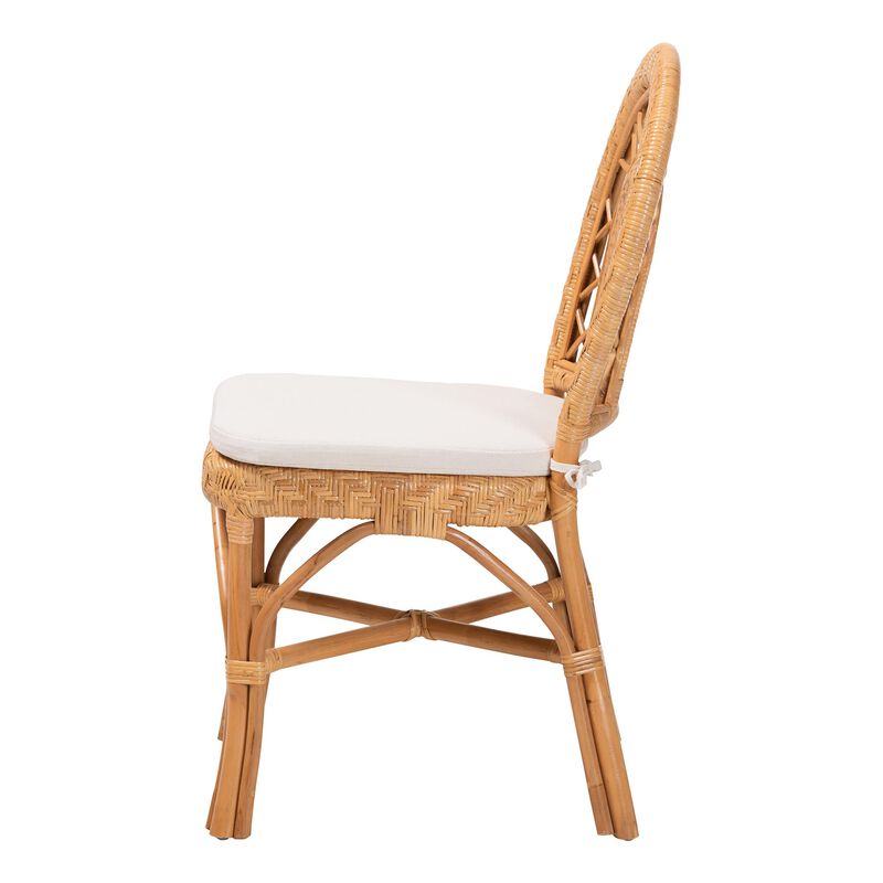 bali & pari Adam Natural Rattan Dining Chair with Curved Backrest and Removable Cushion - Handwoven Wicker Accent Chair for Dining Room or Kitchen