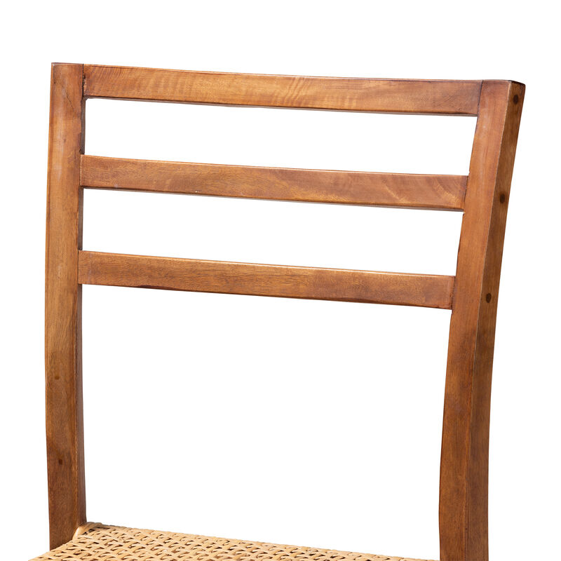 Baxton Studio Arthur Mid-Century Modern Walnut Brown Mahogany Wood and Natural Rattan Counter Stool