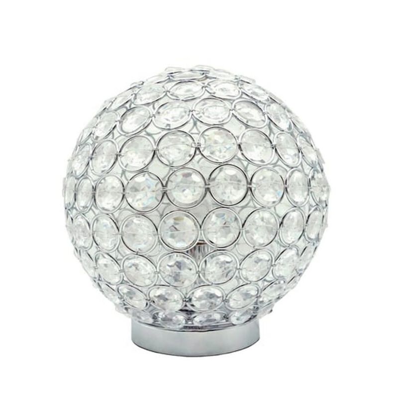 Denise 9 Inch Table Lamp, Round Metal Base, Crystal Ball Shade, Silver - Benzara