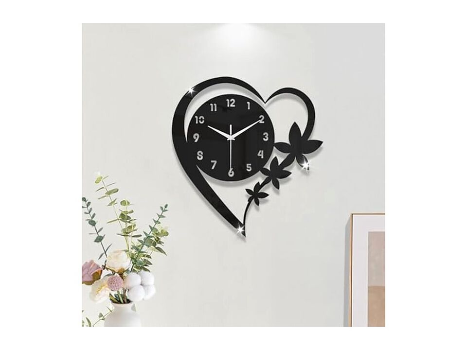 Heart Shape Acrylic Wall Clock Silent Non Ticking Modern Battery Operated