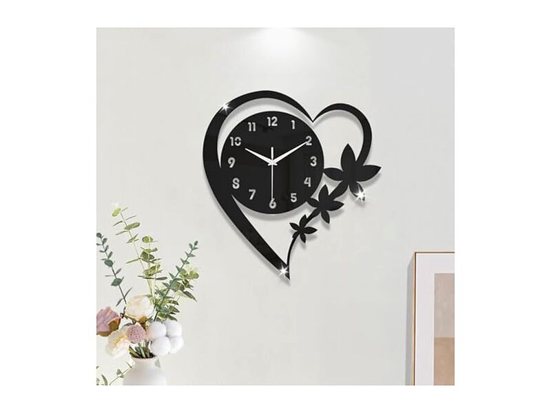 Heart Shape Acrylic Wall Clock Silent Non Ticking Modern Battery Operated image number 0