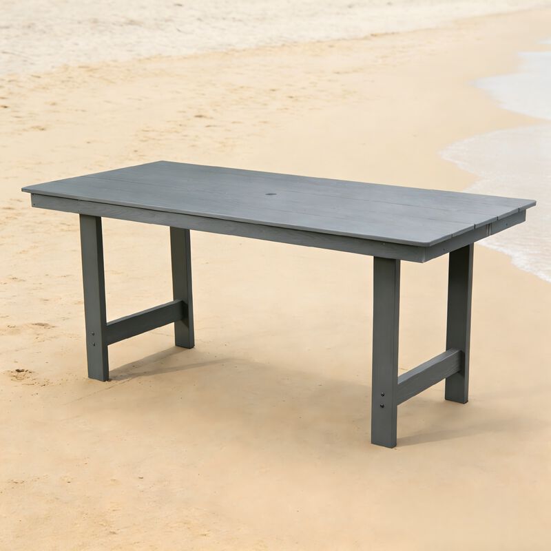 WOW PIONEER Patio Dining Rectangular Patio Dining Table HDPE Weather-Resistant Seats 4&ndash;6 Umbrella Hole Backyard Garden Poolside Entertainment image number 5