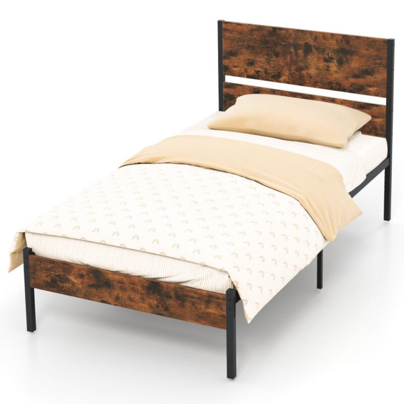 Bed Frame with Wooden Headboard and Footboard for Classic Style and Sturdy Support