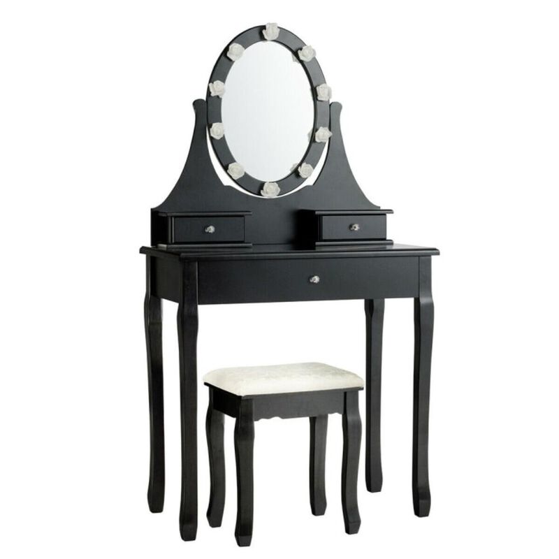 Hivvago 3 Drawers Lighted Mirror Vanity Dressing Table Stool Set