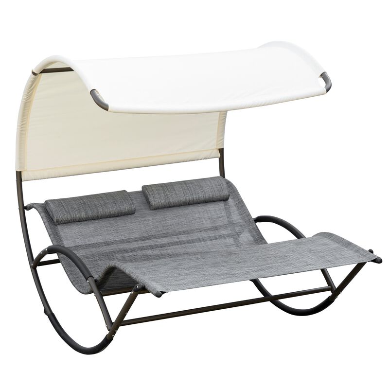 Light Gray Patio Lounger: Double Rocking Bed with Canopy