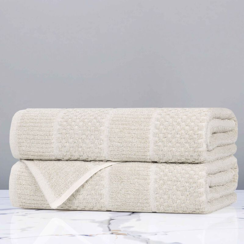 2-Piece Cotton Blend Bath Towel Set &ndash; Checkered & Rib Textured Towels image number 1