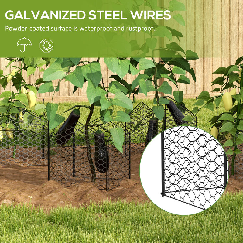 Outsunny Garden Chicken Wire Cloche, 12" x 14" Plant Protectors from Animals, 4 Pack Metal Crop Cages to Keep Animals Out, Black