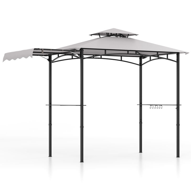 Grill Gazebo with Side Awning and Double-Tiered Top-Grey