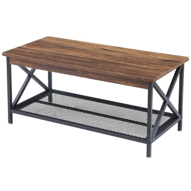 Hivvago Modern Classic Metal Wood Coffee Table with Bottom Storage Shelf