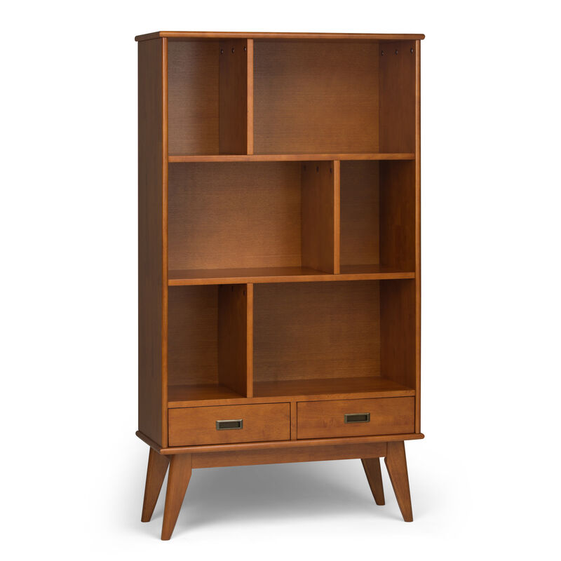 Draper SOLID HARDWOOD 64 inch x 35 inch Mid Century Modern Wide Bookcase and Storage Unit in Teak Brown
