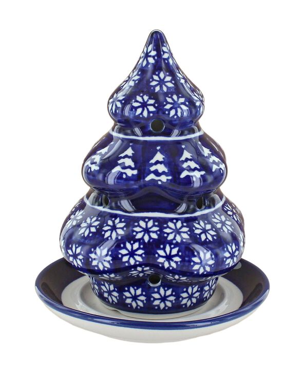 Blue Rose Polish Pottery Winter Nights Christmas Tree Luminary