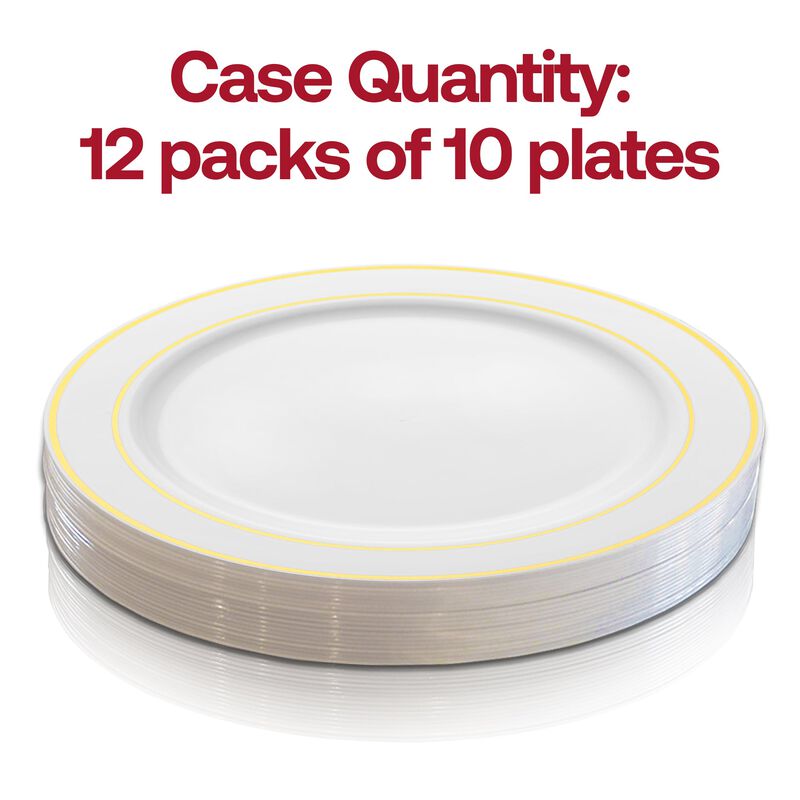 6" White with Gold Edge Rim Plastic Pastry Plates (240 plates) image number 3