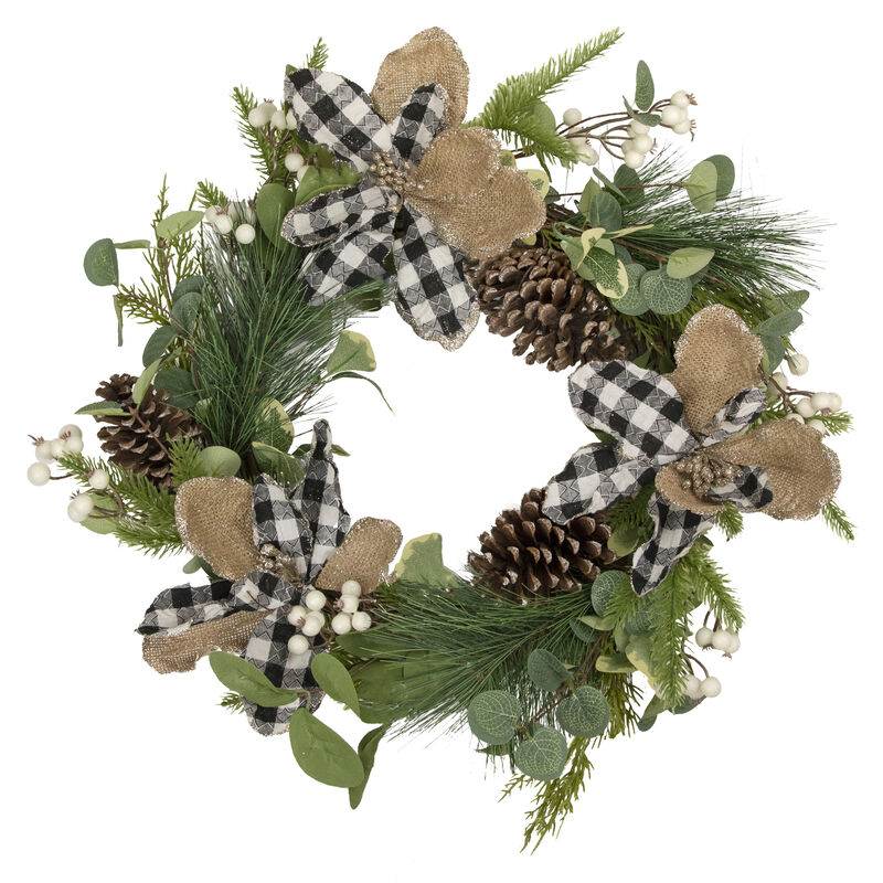 Magnolia and Frosted Pine Cones Artificial Christmas Wreath -  22-Inch  Unlit image number 0