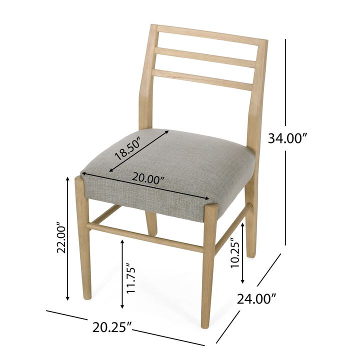 Piny Dining Side Chair Set of 2, Gray Padded Seat, Wood Ladderback