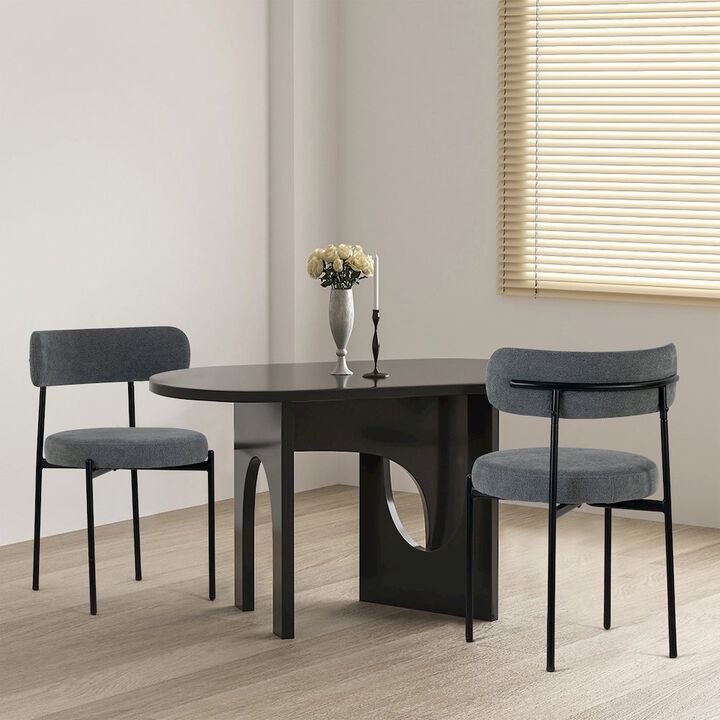 Glamour Home Set of 2 Avrom Gray Boucle Dining Chair with Black Metal Legs
