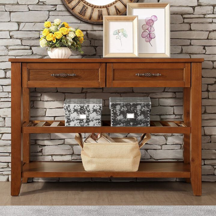 Whisen Mid-Century Style Console Table with Two Storage Drawers and Two Tiers Shelves - Espresso
