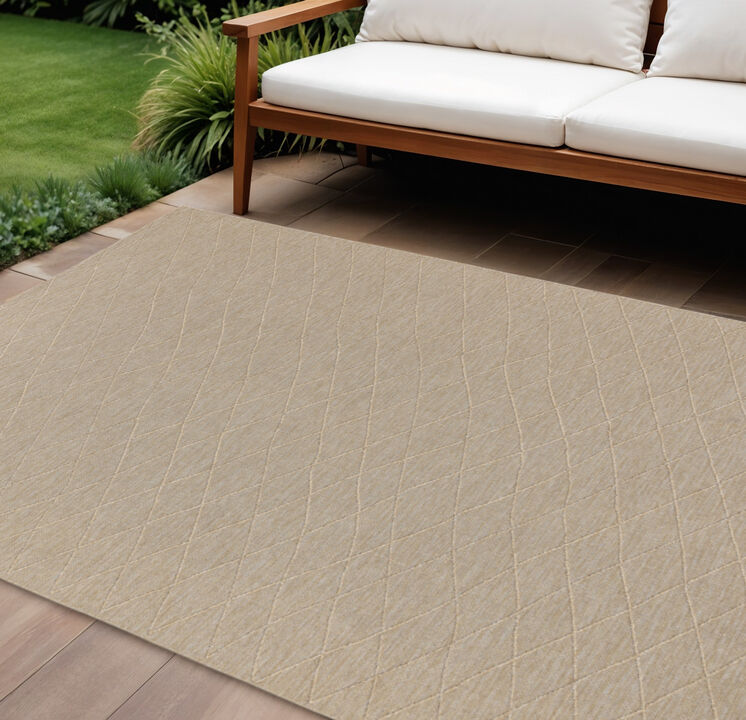 HomeRoots 8' X 10' Natural And Light Brown Geometric Indoor Outdoor Area Rug