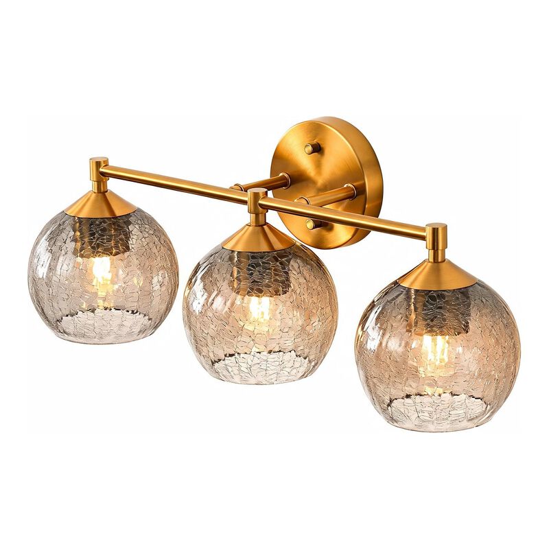 Gold Bathroom Vanity Light, Three-Light Gray Crackle Glass Shades image number 0