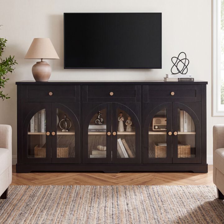 Kifrum Vintage Arched Glass Door Sideboard Cabinet