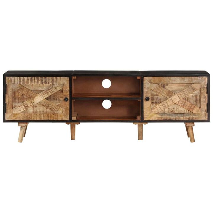 TV Cabinet Natural wood, Black Rough Mango Wood, Solid Acacia Wood