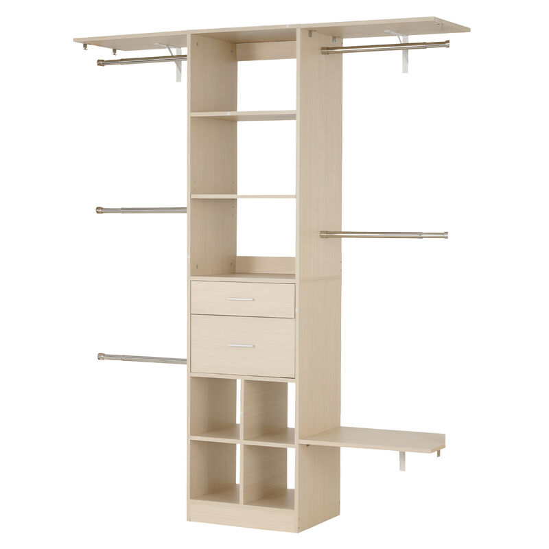 Modern Closet Organizer with 2 Drawers and 5 Retractable Hanging Rods, Grey image number 0