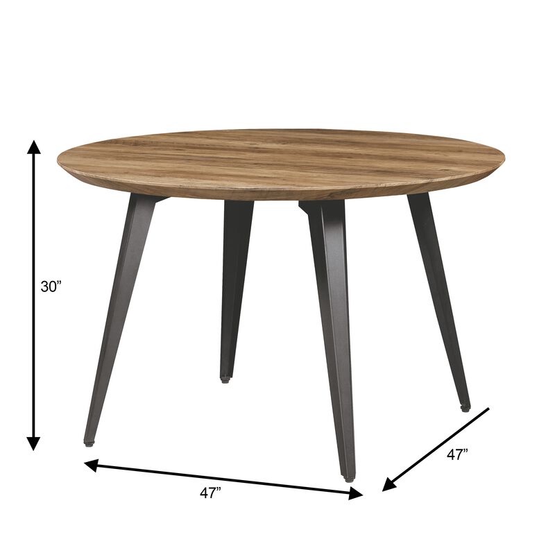 LeisureMod Ravenna Modern Round Wood 47" Dining Table With Metal Legs