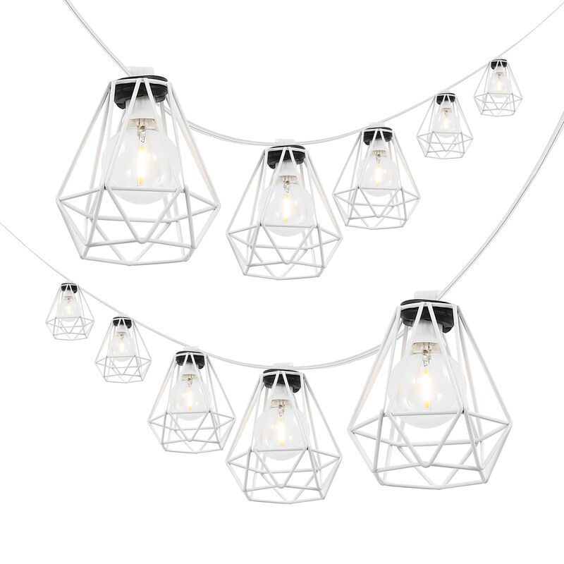 10-Light Indoor/Outdoor 10 ft. Contemporary Transitional Incandescent G40 Diamond Cage String Lights
