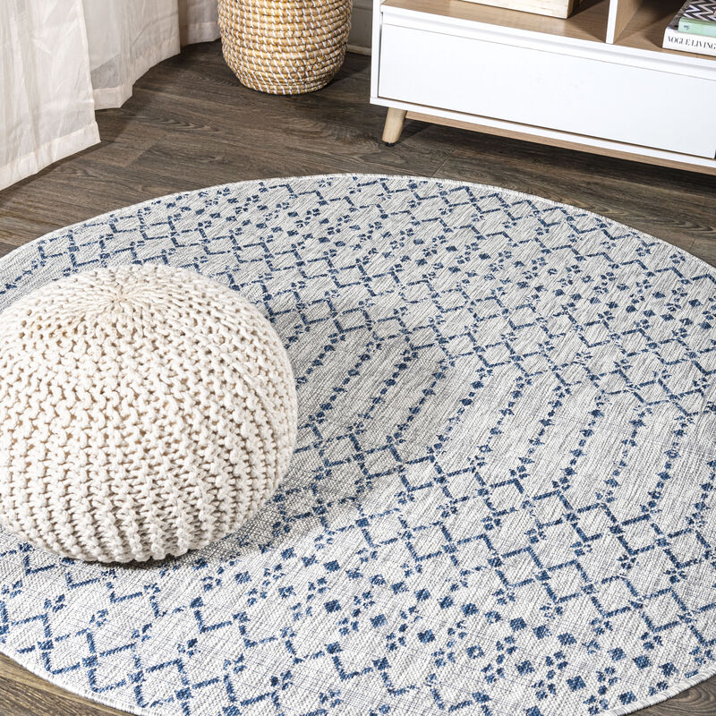 Ourika Moroccan Geometric Textured Weave Round Indoor/Outdoor Area Rug
