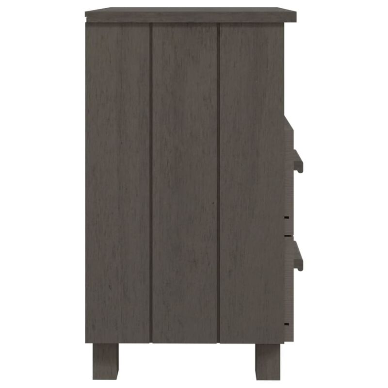 vidaXL HAMAR Bedside Cabinet, Solid Pinewood Side Table, Light Gray - Complete with Two Drawers and Open Shelf for Ample Storage