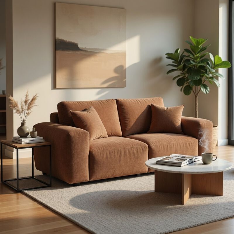 Becy Loveseat, 2 Pillows, Burnt Orange Chenille, 78 Inch Chunky Arms image number 8