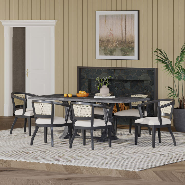 Christopher Knight Home Norah 7 Piece Traditional Upholstered Wood and Cane Expandable Dining Set