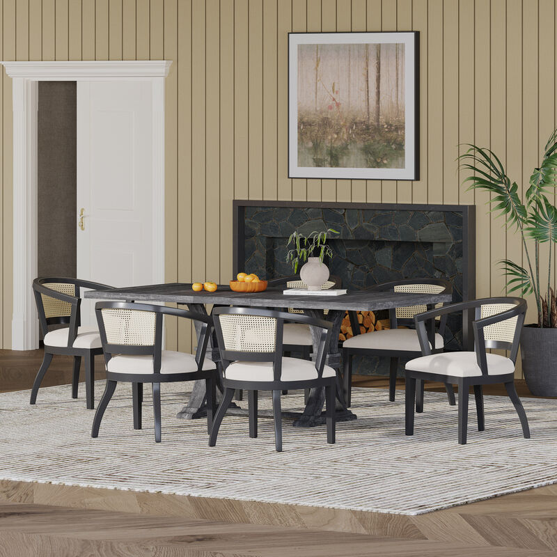Christopher Knight Home Norah 7 Piece Traditional Upholstered Wood and Cane Expandable Dining Set