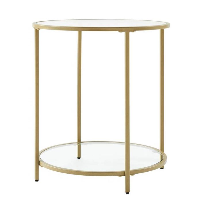 Hivvago Modern Glass Top Round Metal End Table Nightstand with Bottom Shelf in Gold