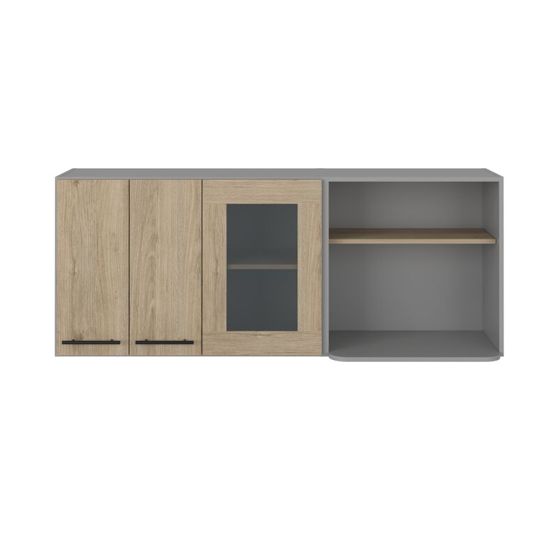 Hasselt Wall Cabinet, Double Door, Glass Cabinet, Rack -Light Pine