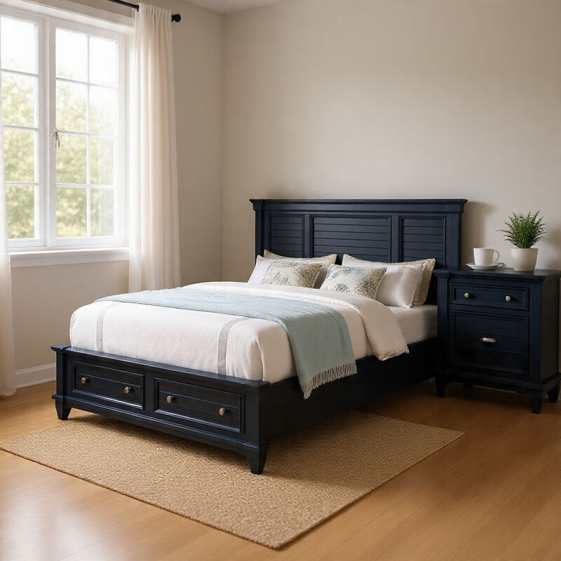 Queen Bedroom Set, Slate Blue, Nickel Wood, 2 Piece Set with Nightstand image number 8