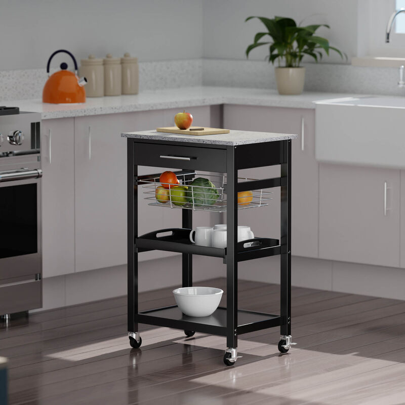 Julia Utility Kitchen Cart, Granite Top, Black