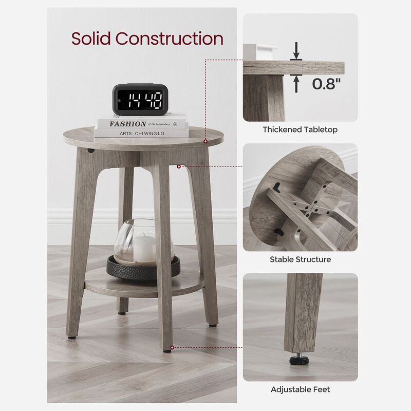 Minimalist Round End Table &ndash; Small Table with Lower Shelf for Sofa Side or Bedside Storage Needs