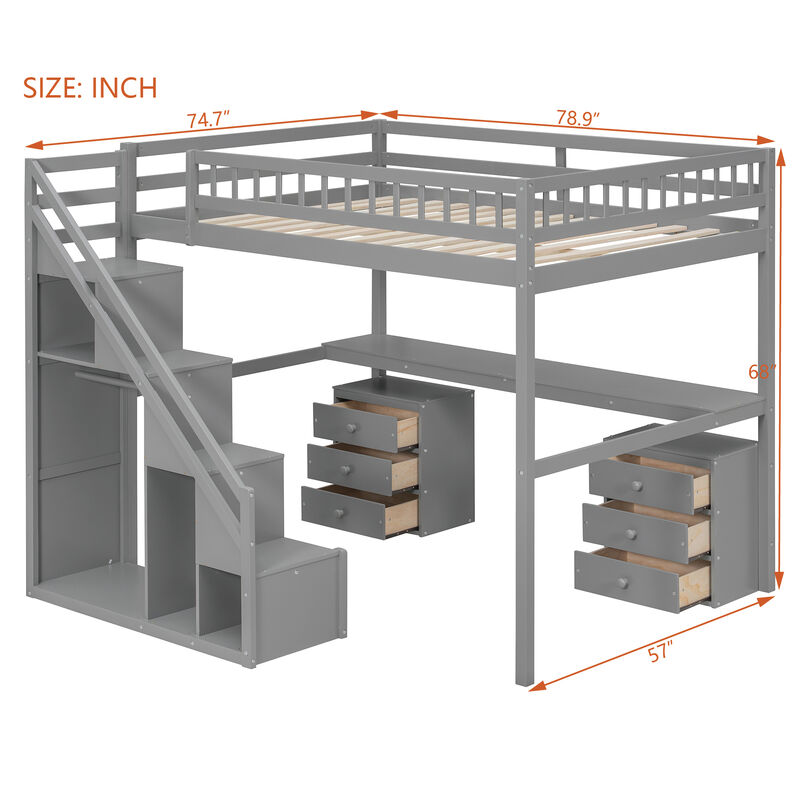 Merax Full Size Loft Bed with Independent Staircase, Desk and LED Lights image number 4