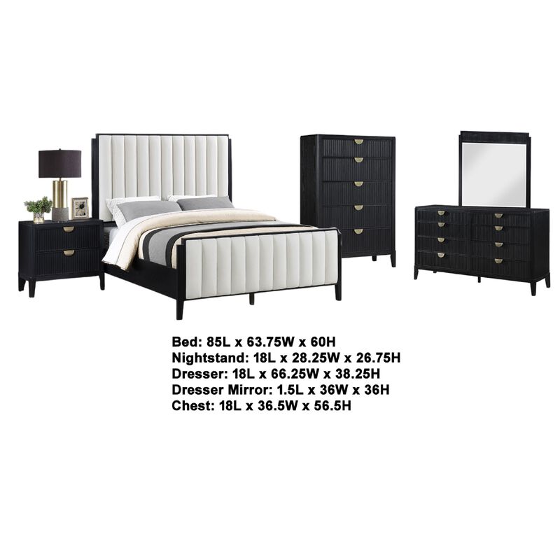 Jack 5pc Queen Bedroom Set, Black, Vertical Tufted Ivory Upholstery image number 4