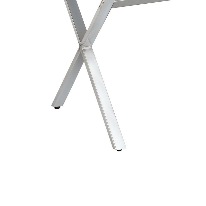 Gracie 47 Inch Desk, White Rectangular Top, 2 Drawers, Chrome Metal Legs - Benzara