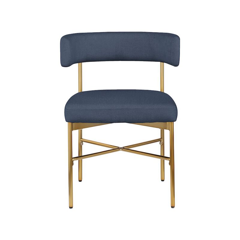 Meridian Furniture Rivage Deep Navy Durable Linen Textured Fabric Dining Chair, Set of 2