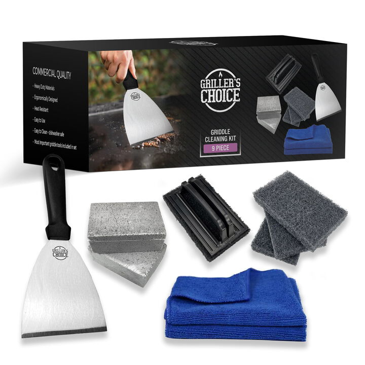 Griddle Cleaning Kit - 8 Piece Flat Top Grill Cleaner - Stainless Steel - by Griller's Choice