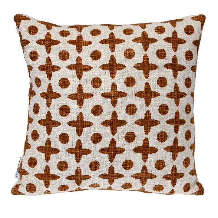 HomeRoots 18" Beige and Brown Geometric Cotton Throw Pillow